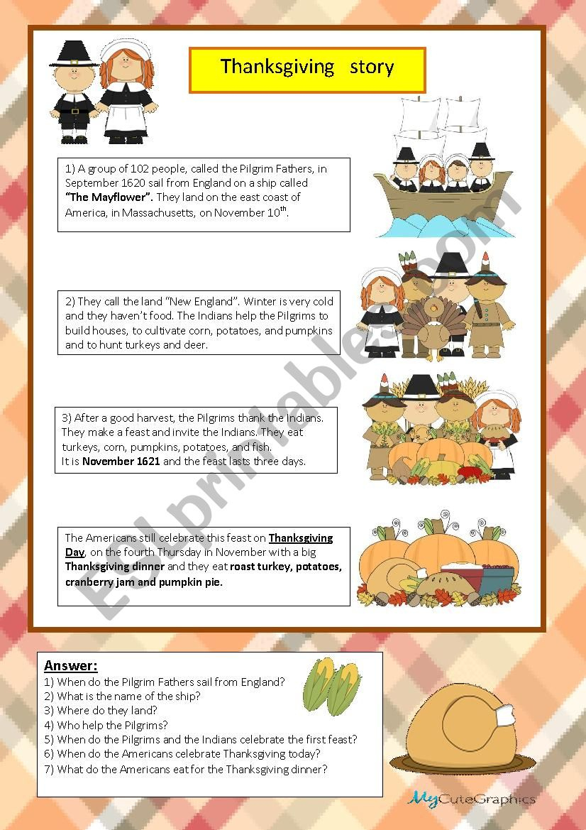 Thanksgiving Story - Esl Worksheetmaestralidia intended for Thanksgiving Story Worksheet