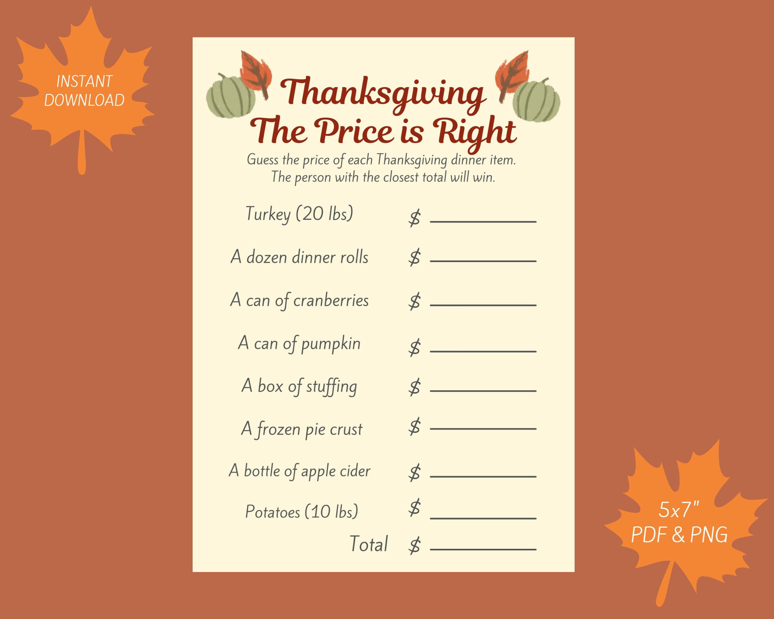 Thanksgiving The Price Is Right Printable Game - Etsy Uk pertaining to Thanksgiving Price Is Right Free Printable