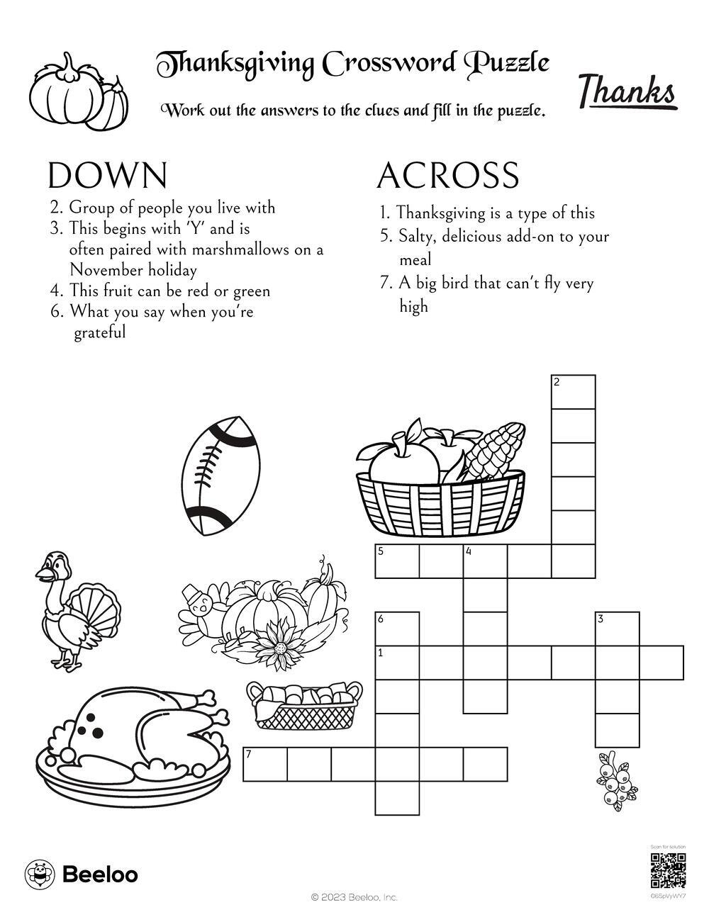 Thanksgiving-Themed Crossword Puzzles • Beeloo Printable Crafts in Free Printable Thanksgiving Crossword Puzzles For Kids