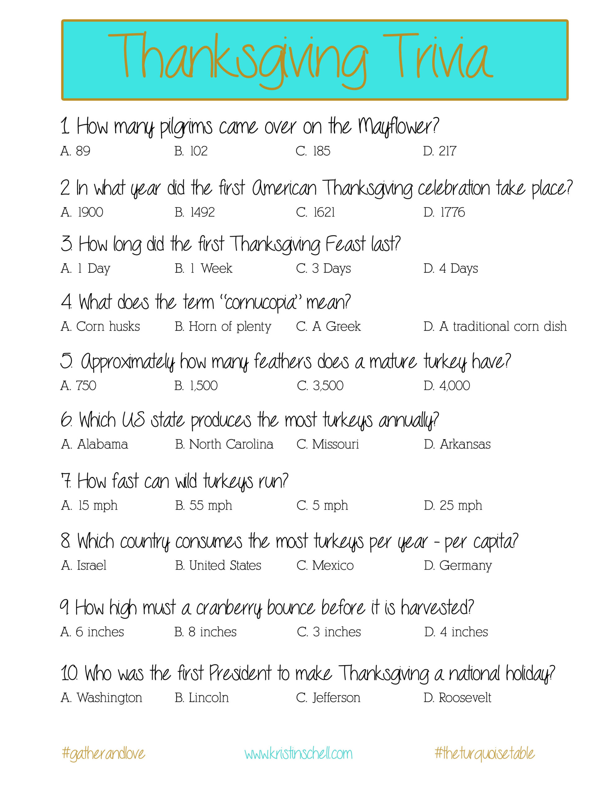 Thanksgiving Trivia {A Printable For Your Gathering} - The within Thanksgiving Trivia Printable Free