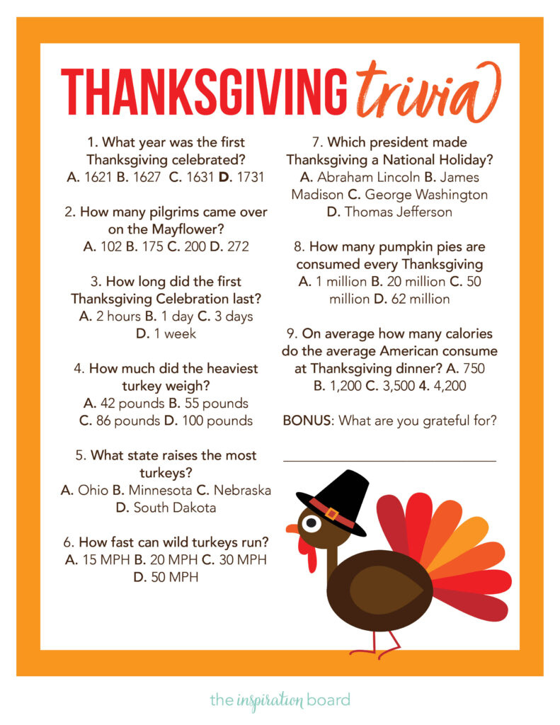 Thanksgiving Trivia (Free Printable) - The Inspiration Board regarding Free Printable Thanksgiving Quizzes