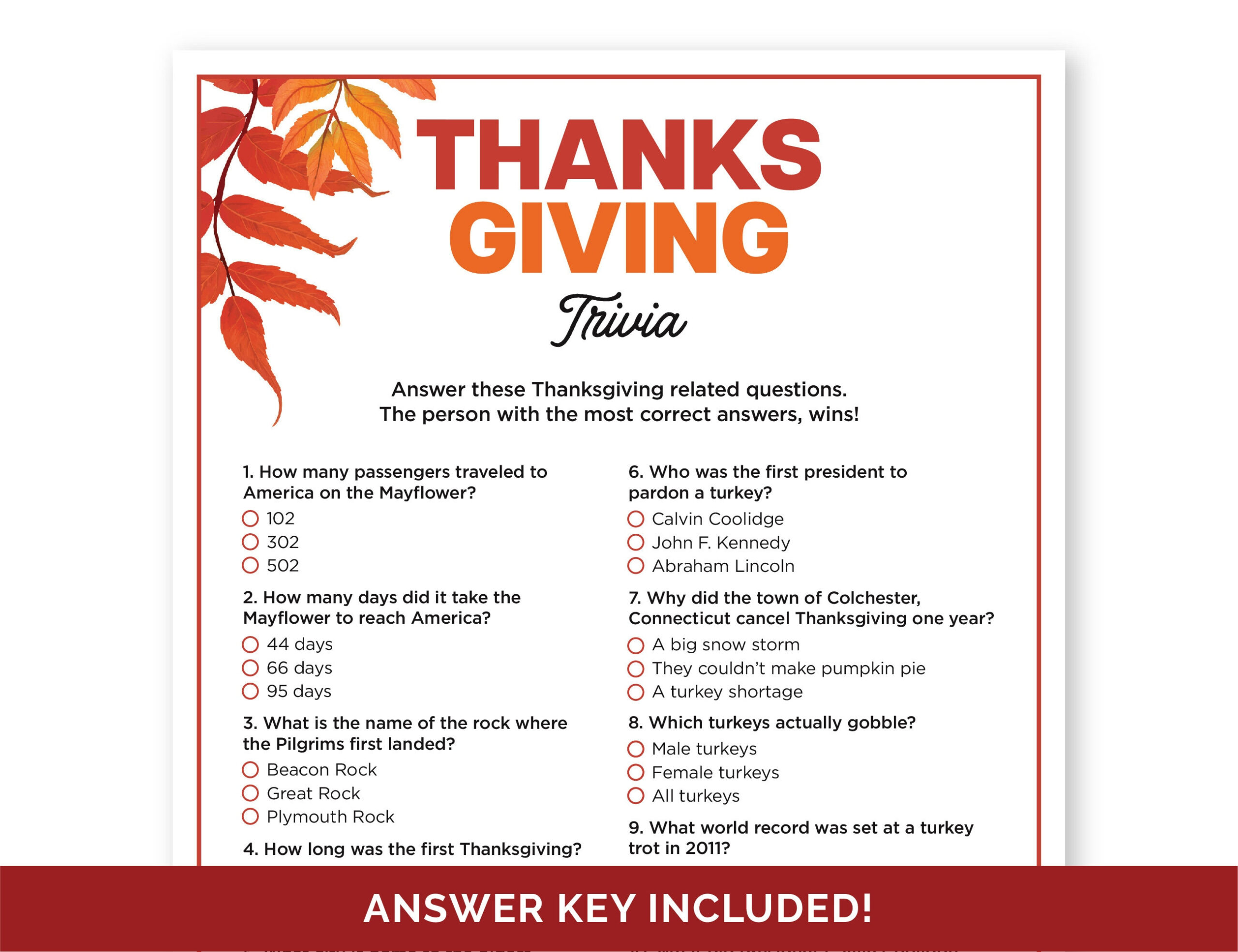 Thanksgiving Trivia Game, Printable Quiz With Answers For A Family within Thanksgiving Trivia With Answers Printable