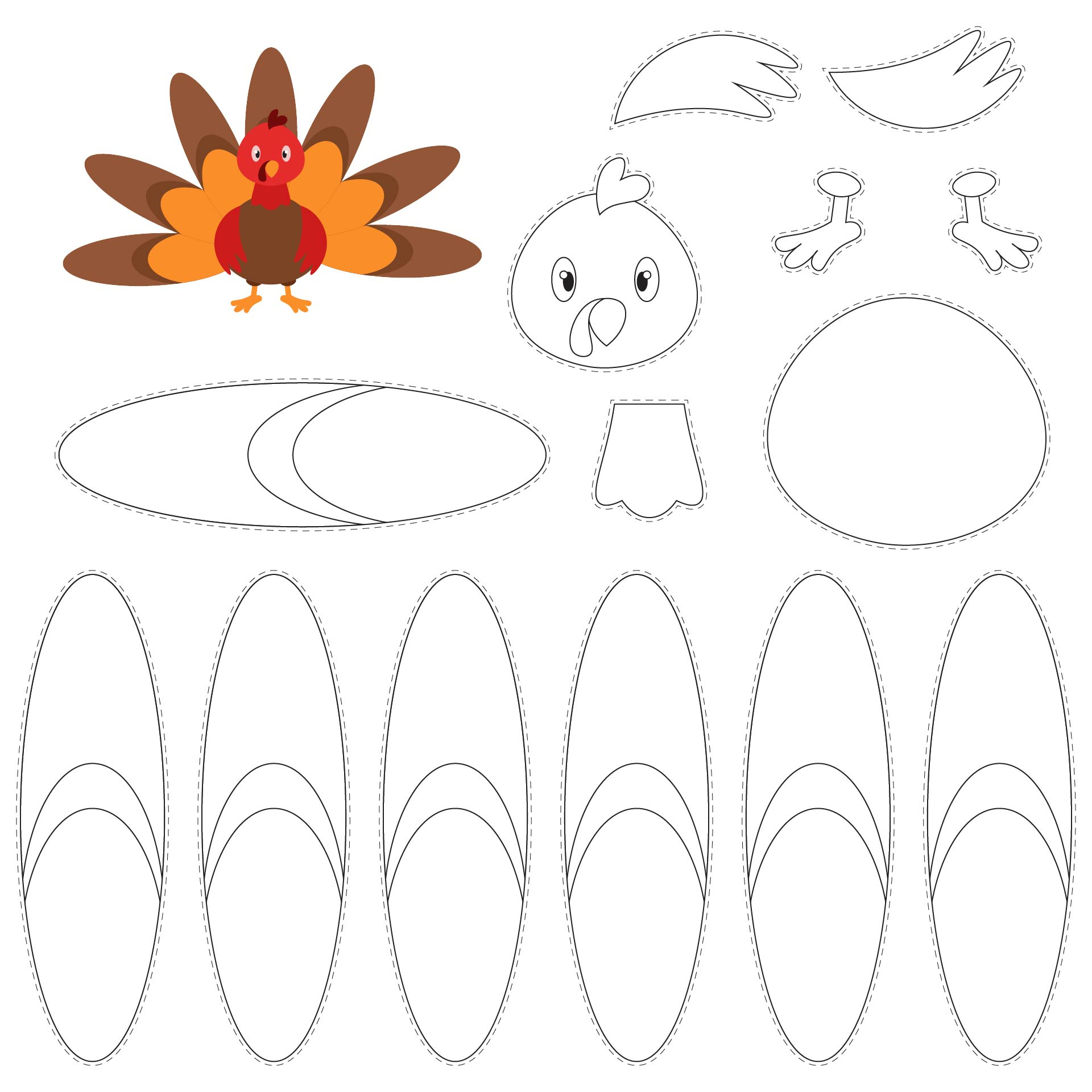 Thanksgiving Turkey Cutouts - 12 Free Pdf Printables | Printablee with regard to Cut And Paste Turkey Printable