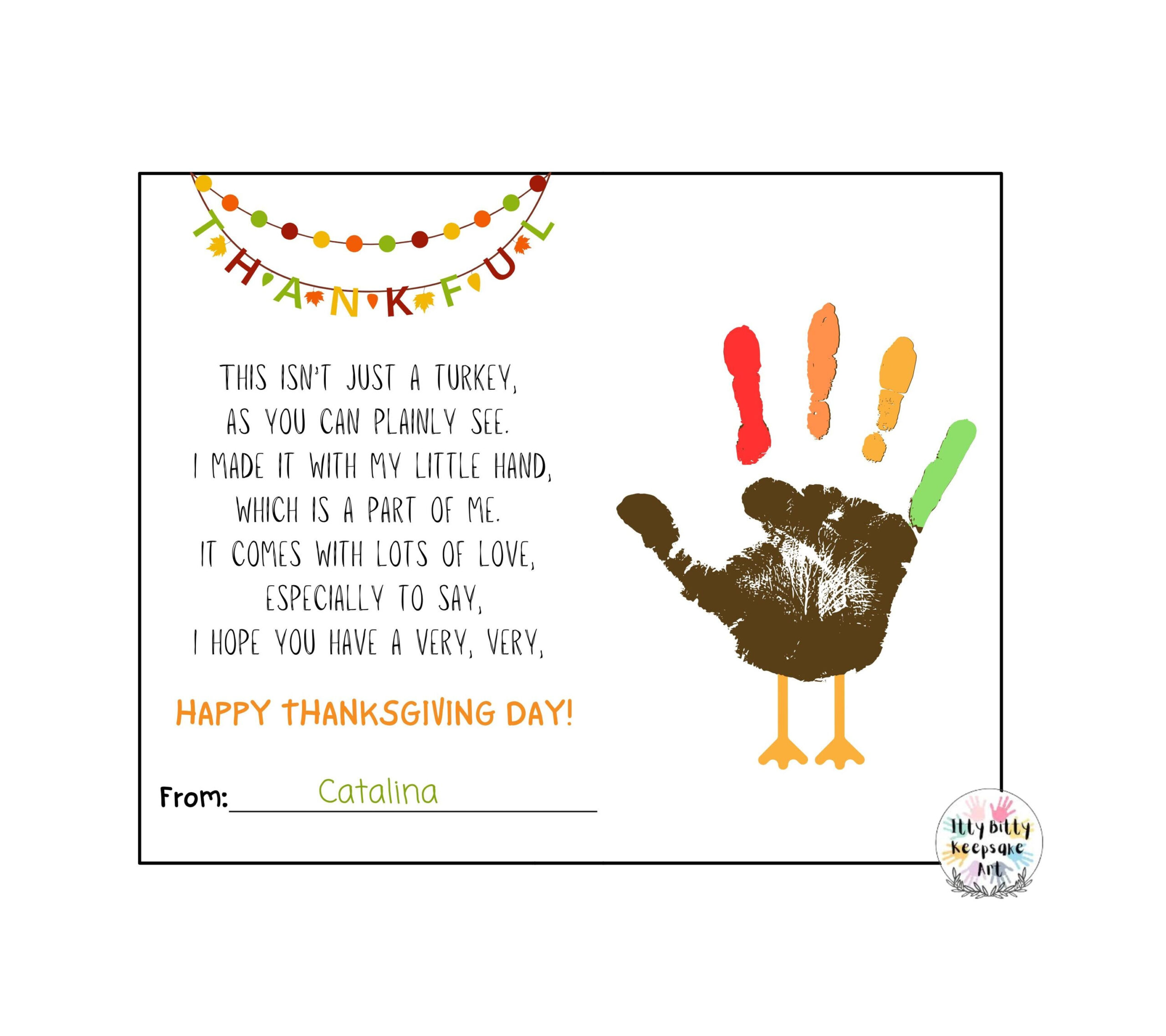Thanksgiving Turkey Handprint Poem Art: Kids Craft (Digital in Thanksgiving Handprint Poem