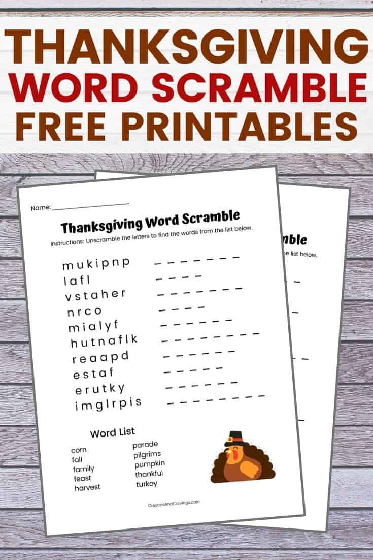 Thanksgiving Word Scramble Free Printable With Answer Key for Unscramble Thanksgiving Words Worksheet