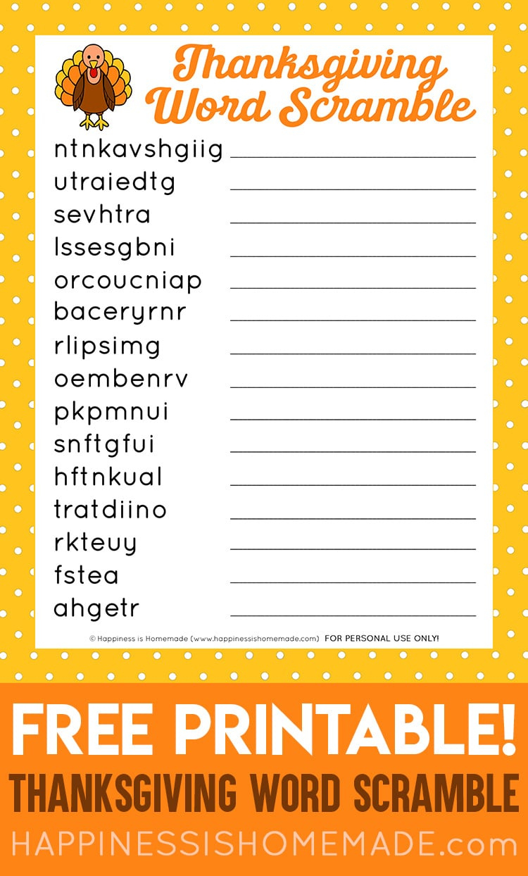 Thanksgiving Word Scramble Puzzle - Happiness Is Homemade intended for Thanksgiving Word Scramble Free Printable