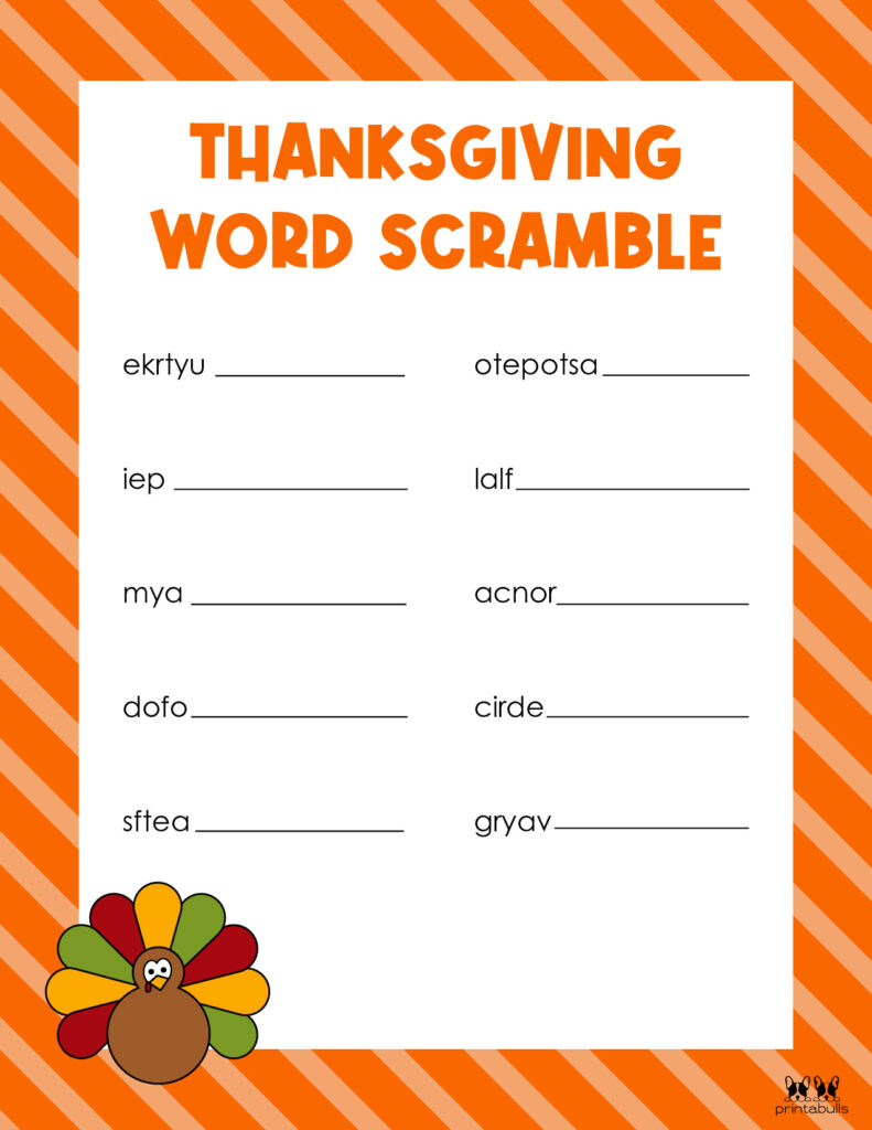 Thanksgiving Word Scrambles - 10 Free Printables | Printabulls with regard to Thanksgiving Word Scramble Free Printables