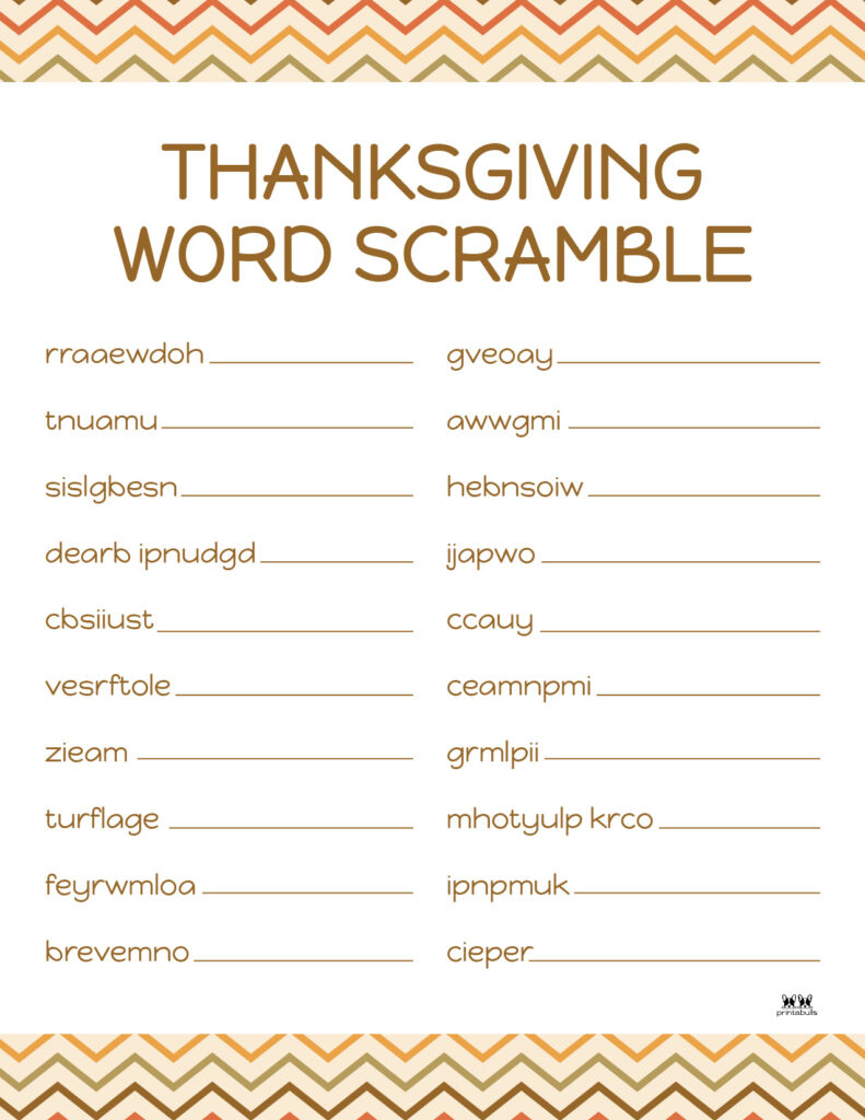 Thanksgiving Word Scrambles - 10 Free Printables | Printabulls with Thanksgiving Word Scramble Free Printable