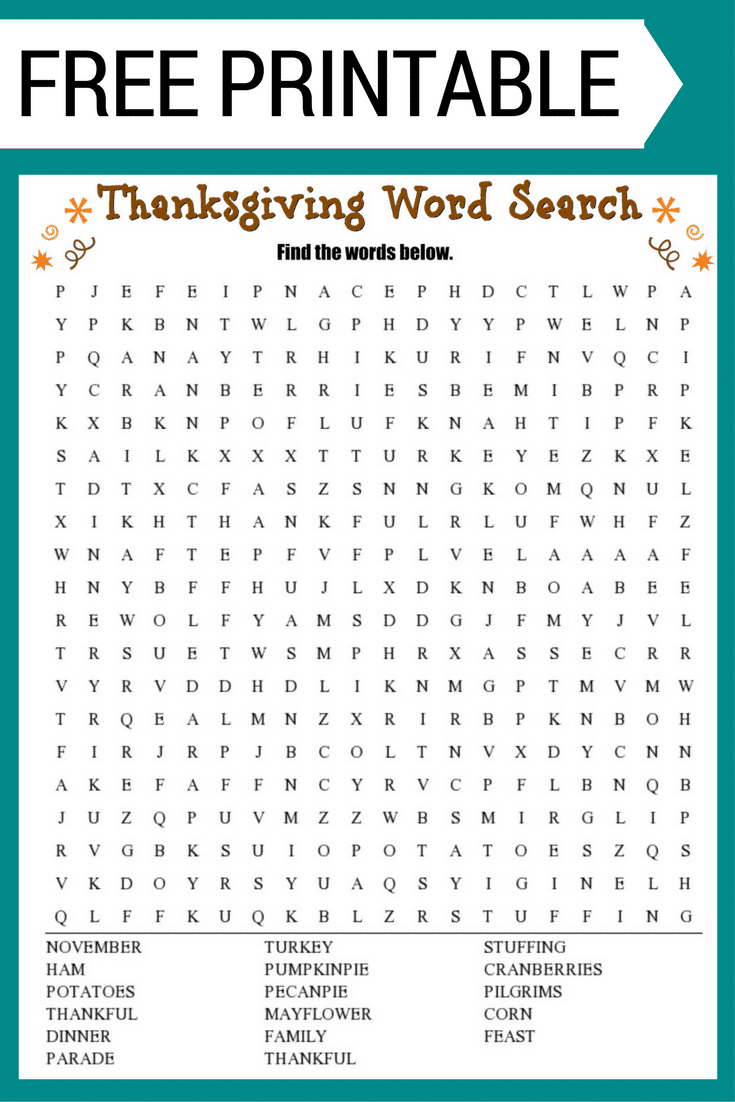 Thanksgiving Word Search (Free Printable!) in Free Printable Word Search For Thanksgiving