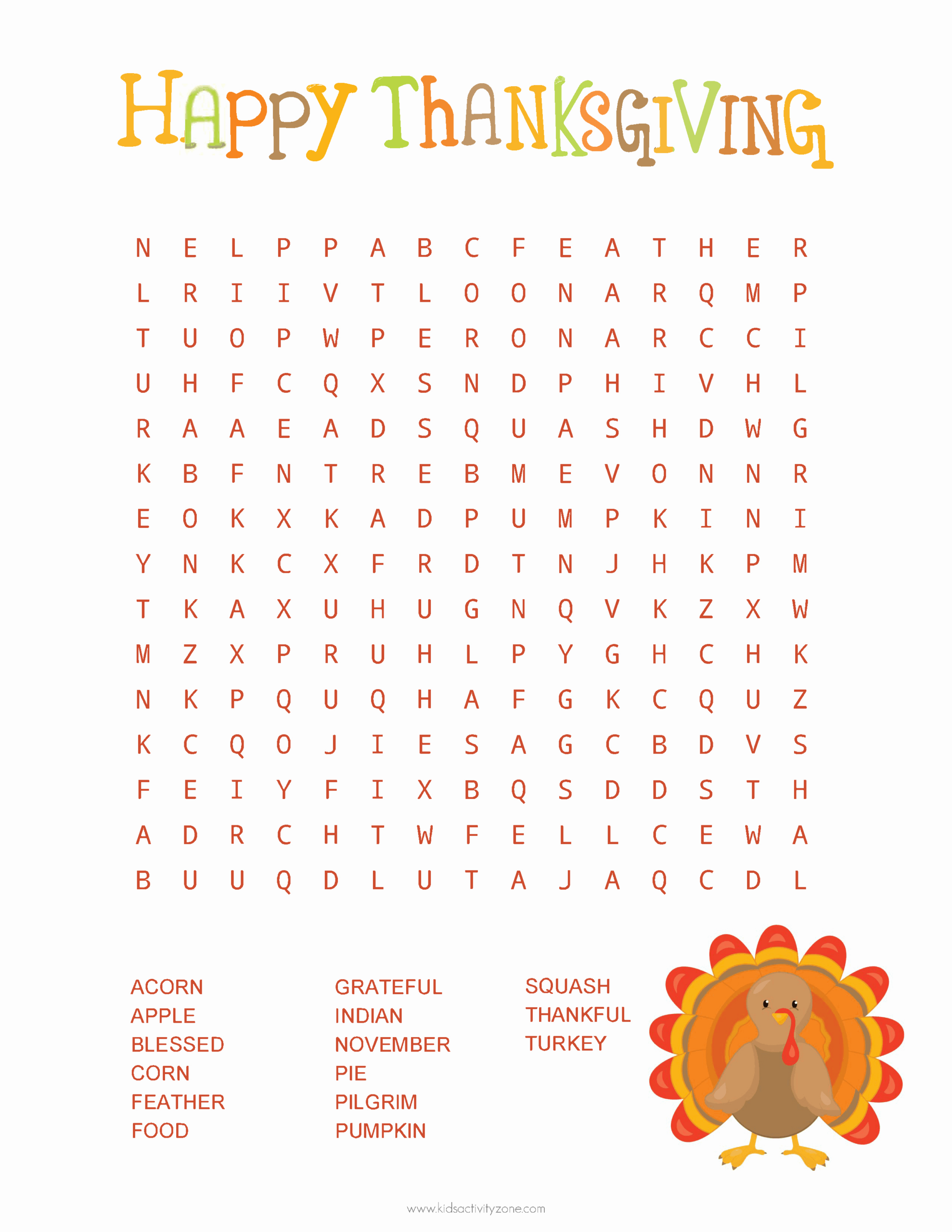 Thanksgiving Word Search - Kids Activity Zone throughout Printable Word Search Thanksgiving