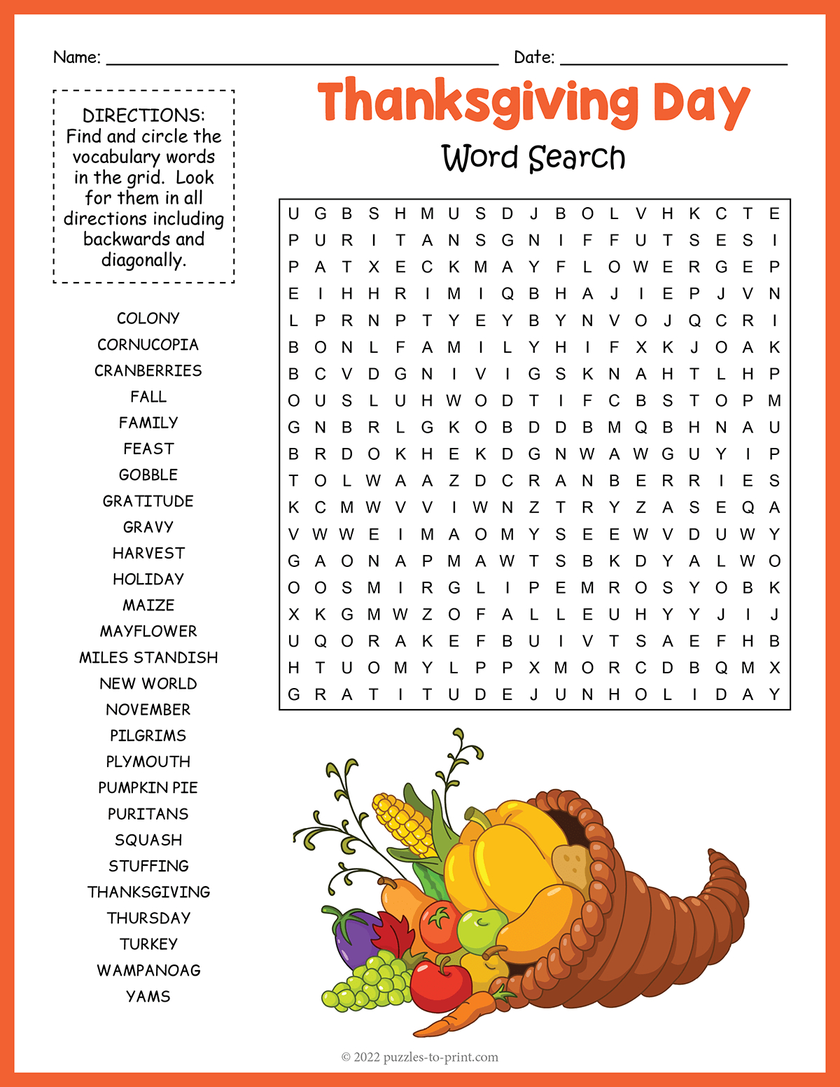 Thanksgiving Word Search with Thanksgiving Search a Word Printable