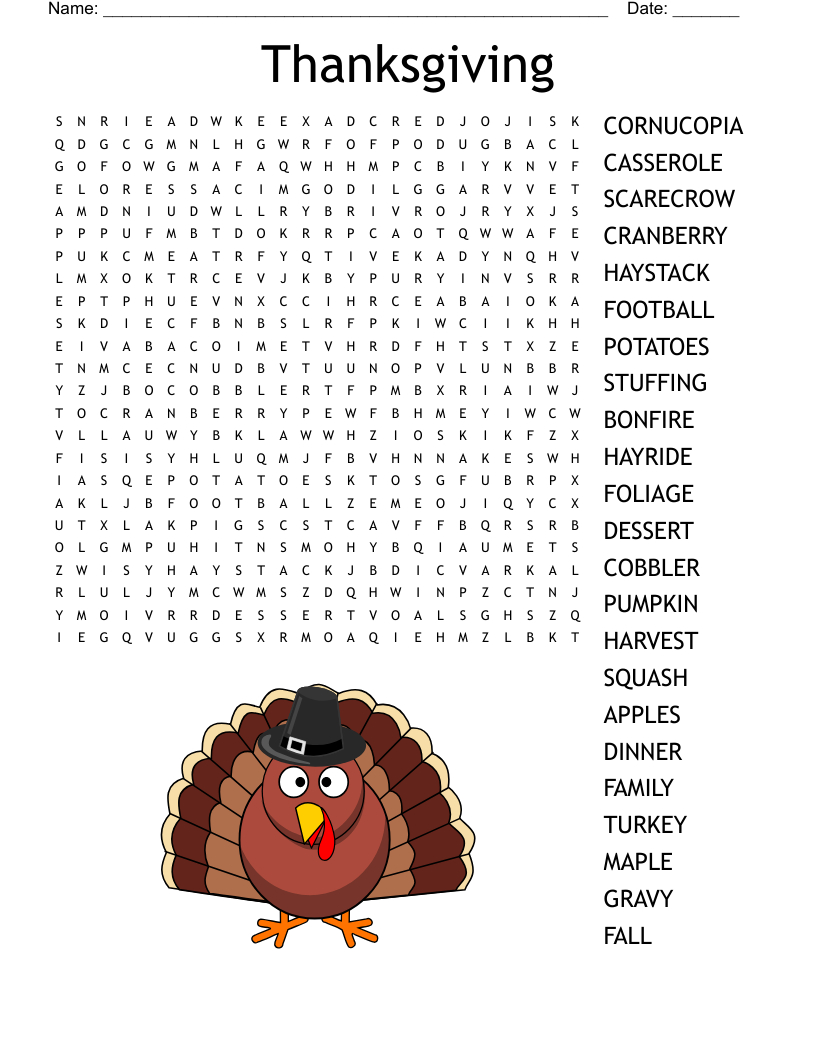 Thanksgiving Word Search - Wordmint intended for Printable Word Search Thanksgiving