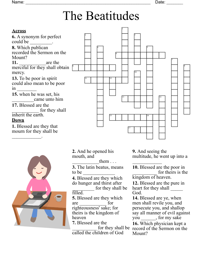 The Beatitudes Crossword - Wordmint in Free Printable Beatitudes Worksheet
