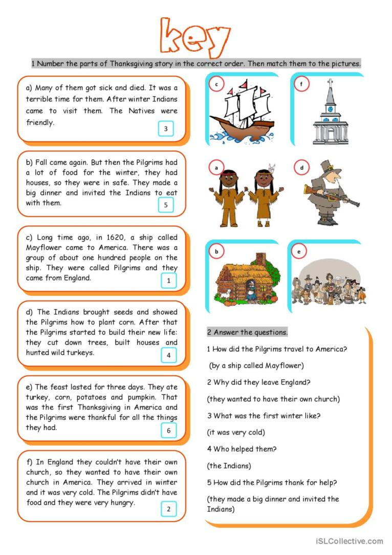 The First Thanksgiving Reading For D…: English Esl Worksheets Pdf for First Thanksgiving Reading Comprehension Worksheet