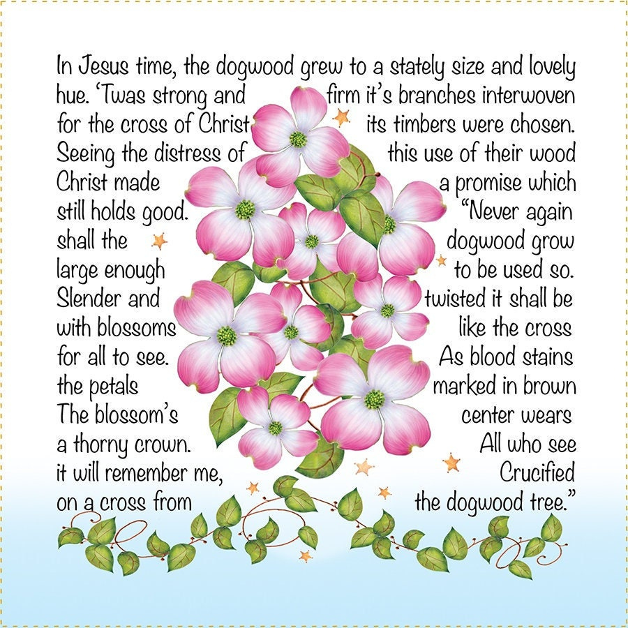 The Legend Of The Dogwood Tree Fabric Panel 6&amp;quot; Square- - Etsy with Legend of the Dogwood Tree Poem Printable