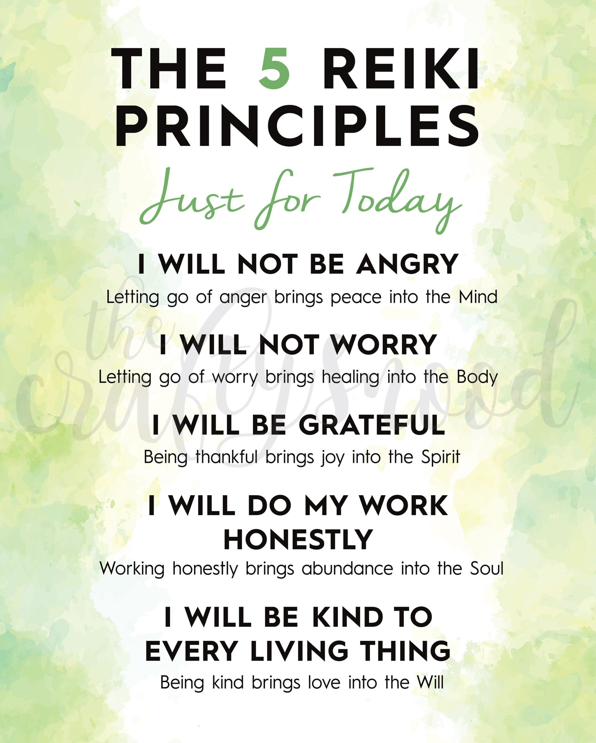 The Reiki 5 Principles - Green - Instant Download Poster - Etsy with Reiki Principles Printable Free