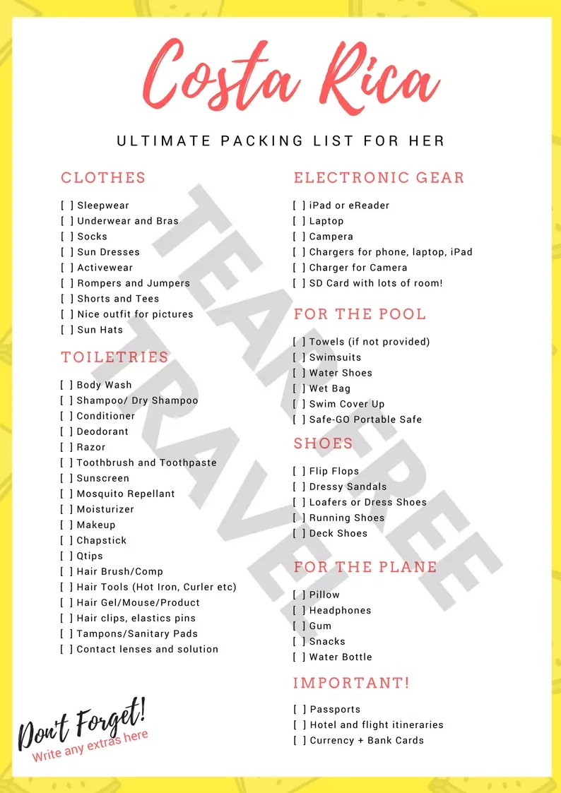 The Ultimate Costa Rica Packing List - Tear Free Travel pertaining to Printable Packing List For Costa Rica