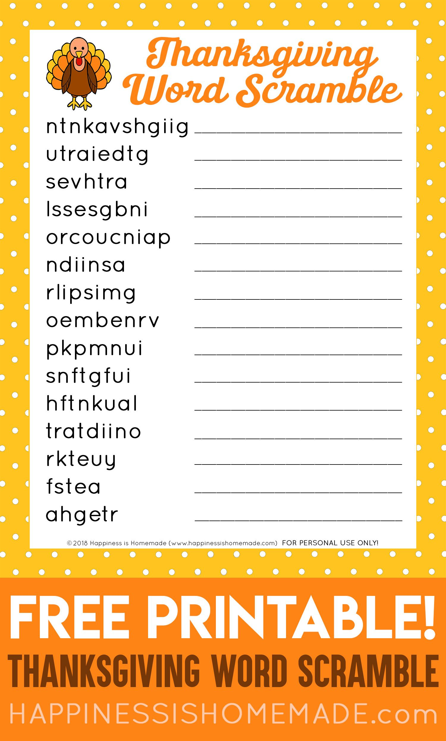 This Free Printable Thanksgiving Word Scramble Puzzle Is A Ton Of regarding Printable Thanksgiving Games Free