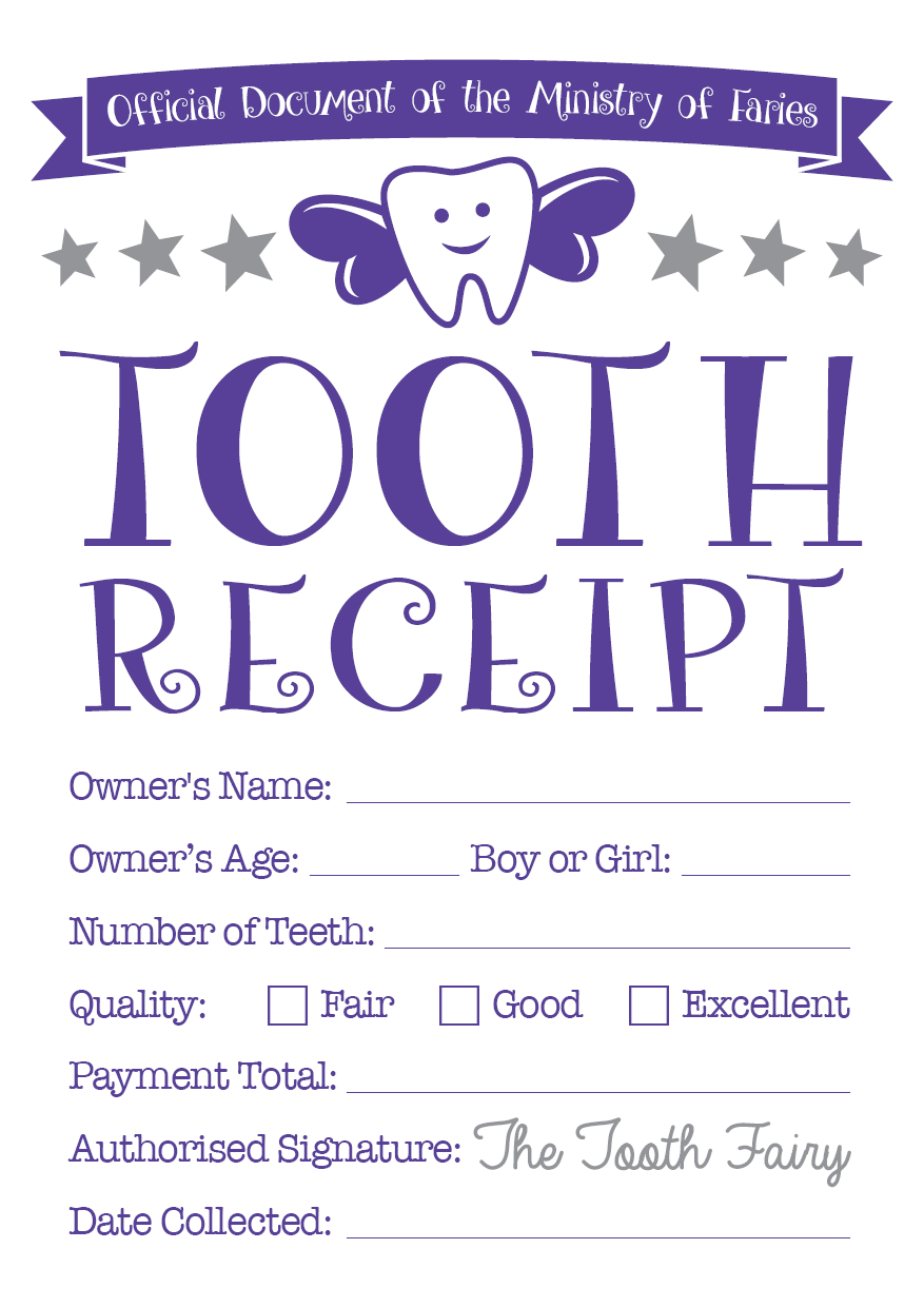 Tooth Fairy Certificate & Tooth Receipt Free Printables in Free Printable Tooth Fairy