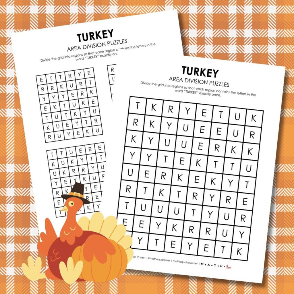 Turkey Area Division Logic Puzzles | Math = Love intended for Free Printable Thanksgiving Logic Puzzles