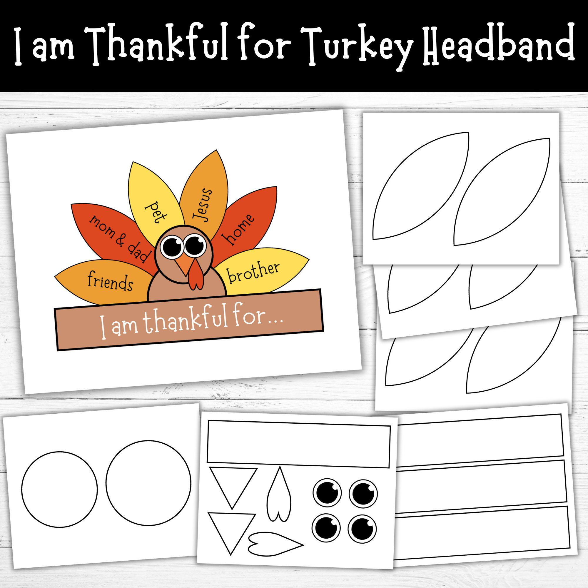 Turkey Headband Craft Template - Shop On Pinterest inside Printable Pilgrim I am Thankful Headband