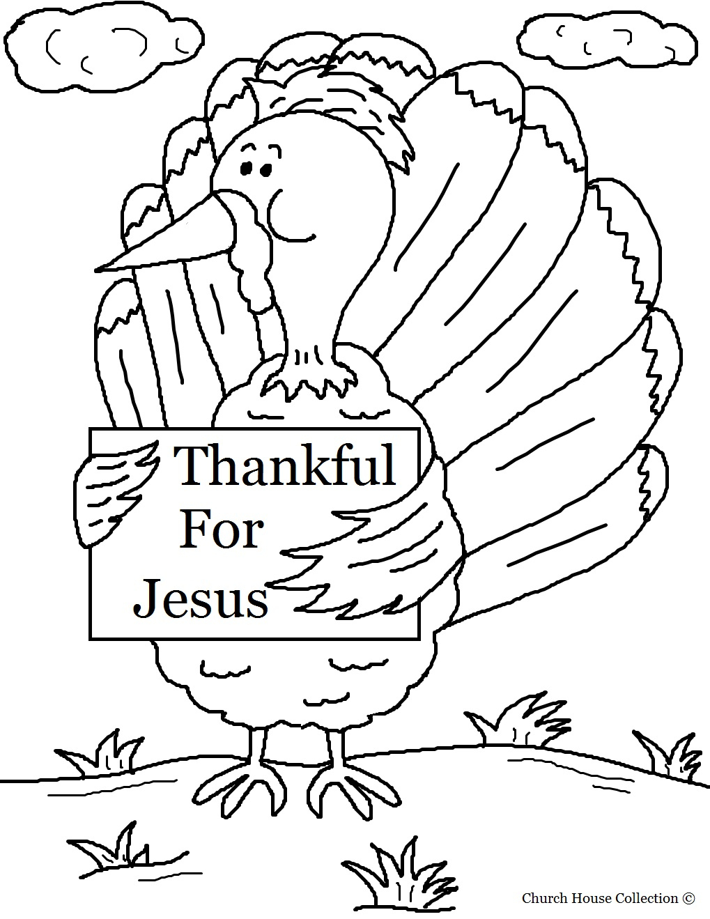 Turkey Holding Sign "Thankful For Jesus" Coloring Page in I Am Thankful For Jesus Printable