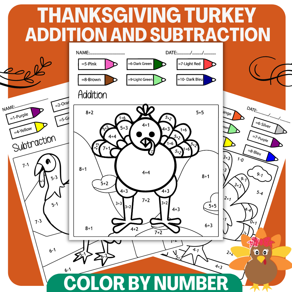 Turkey Math Thanksgiving Colornumber Thanksgiving Math with Thanksgiving Turkey Math Worksheet