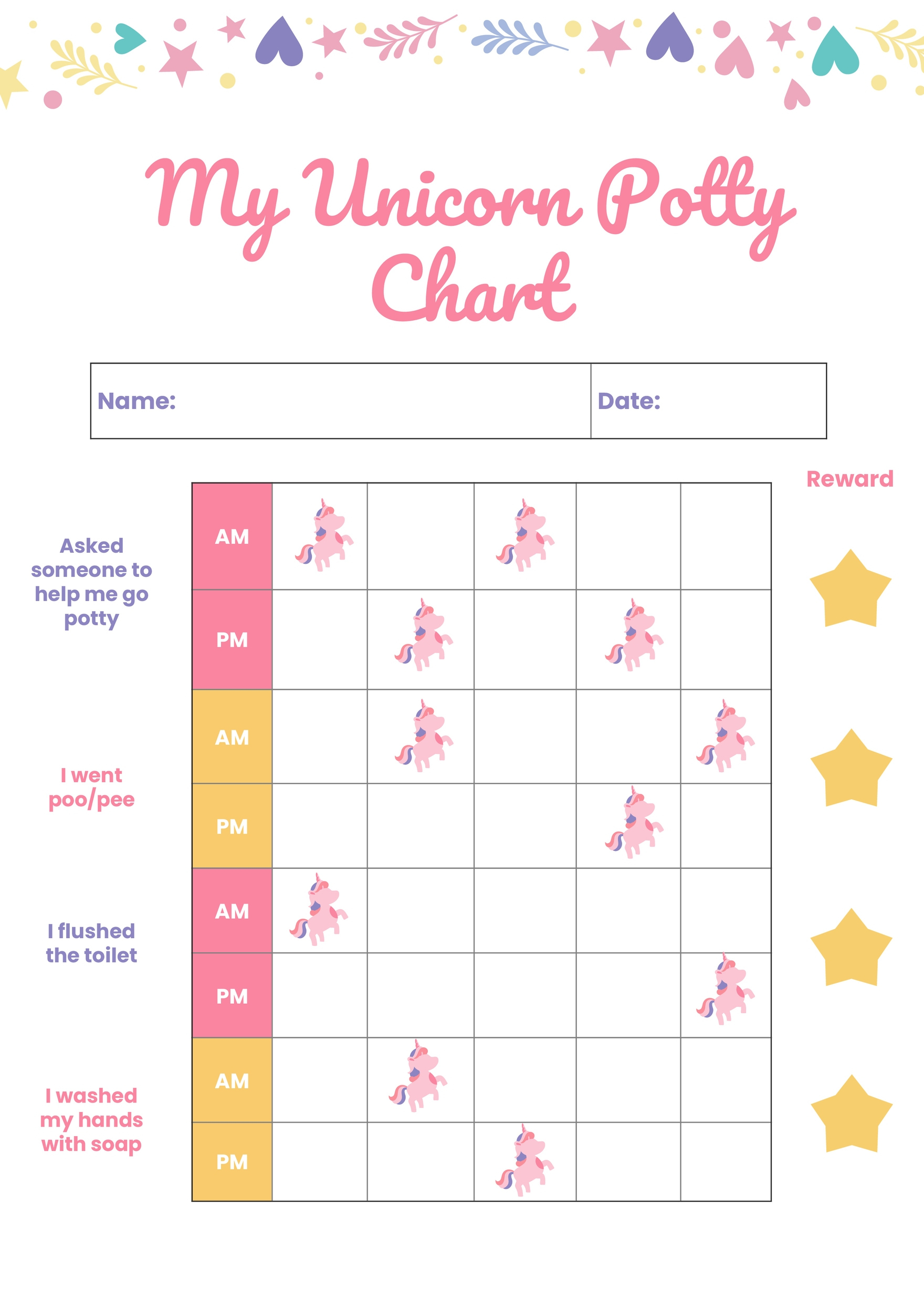 Unicorn Potty Chart In Illustrator, Pdf - Download | Template throughout Free Printable Unicorn Potty Chart