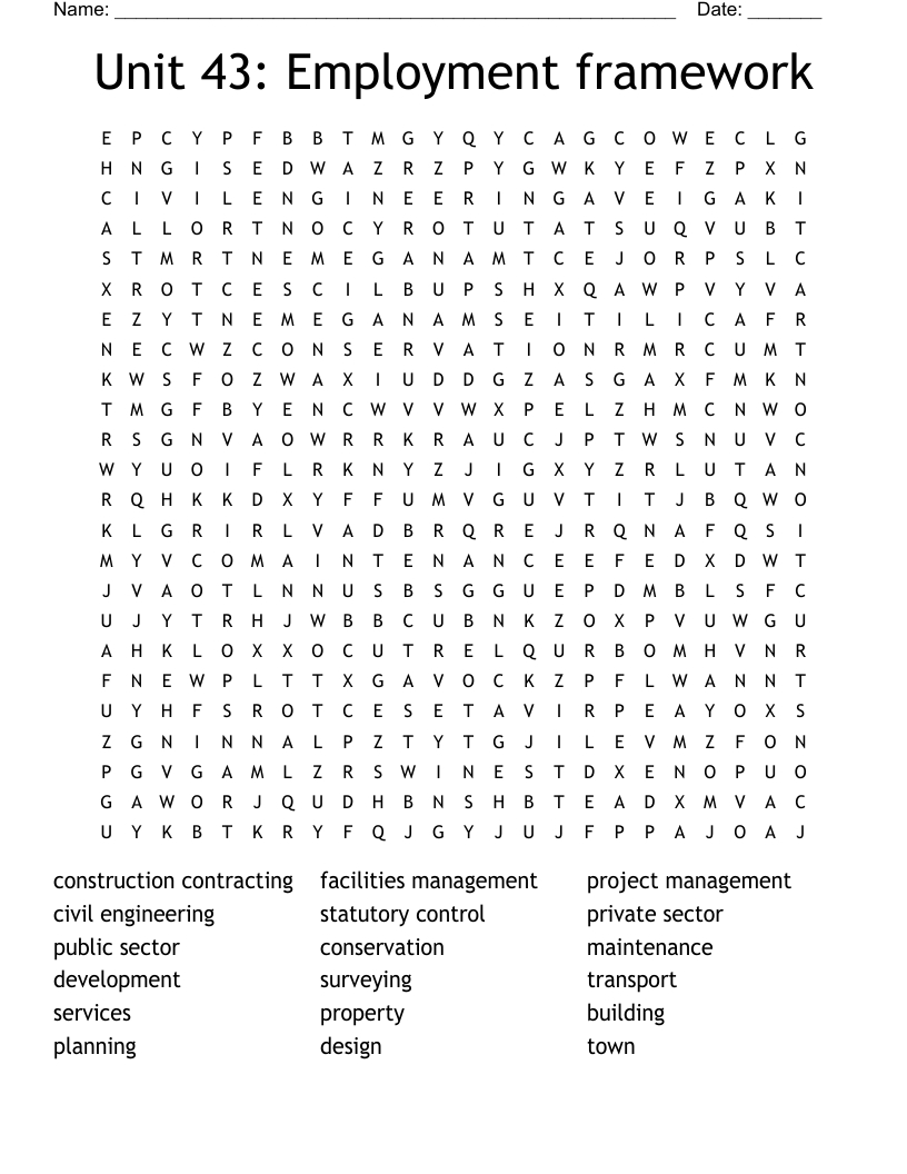 Unit 43: Employment Framework Word Search - Wordmint within Frameworks Puzzles Free Printable