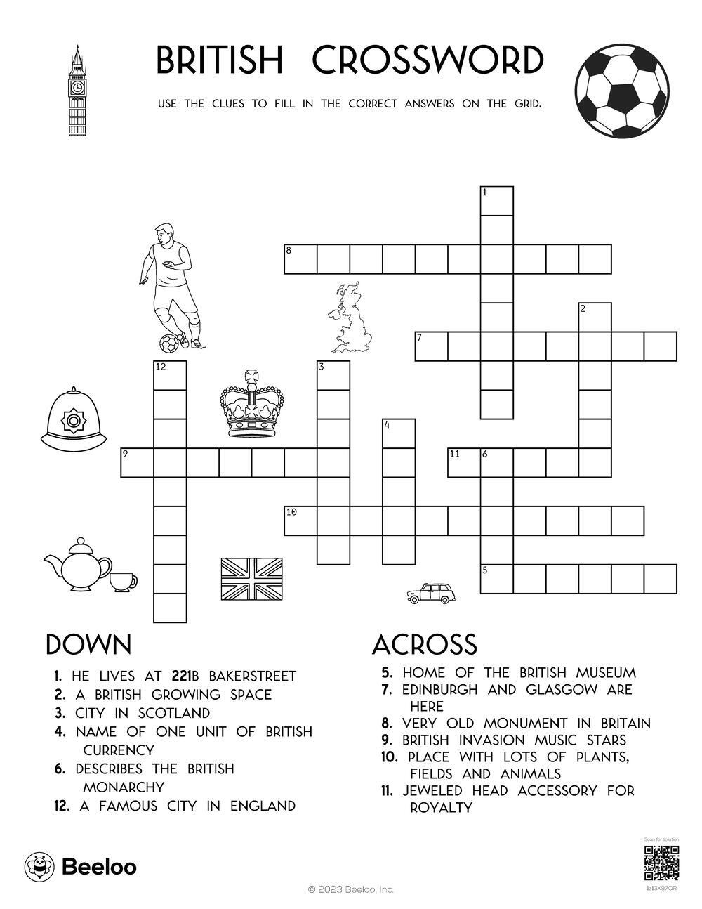 United Kingdom-Themed Crossword Puzzles • Beeloo Printable Crafts regarding Printable Crosswords Uk