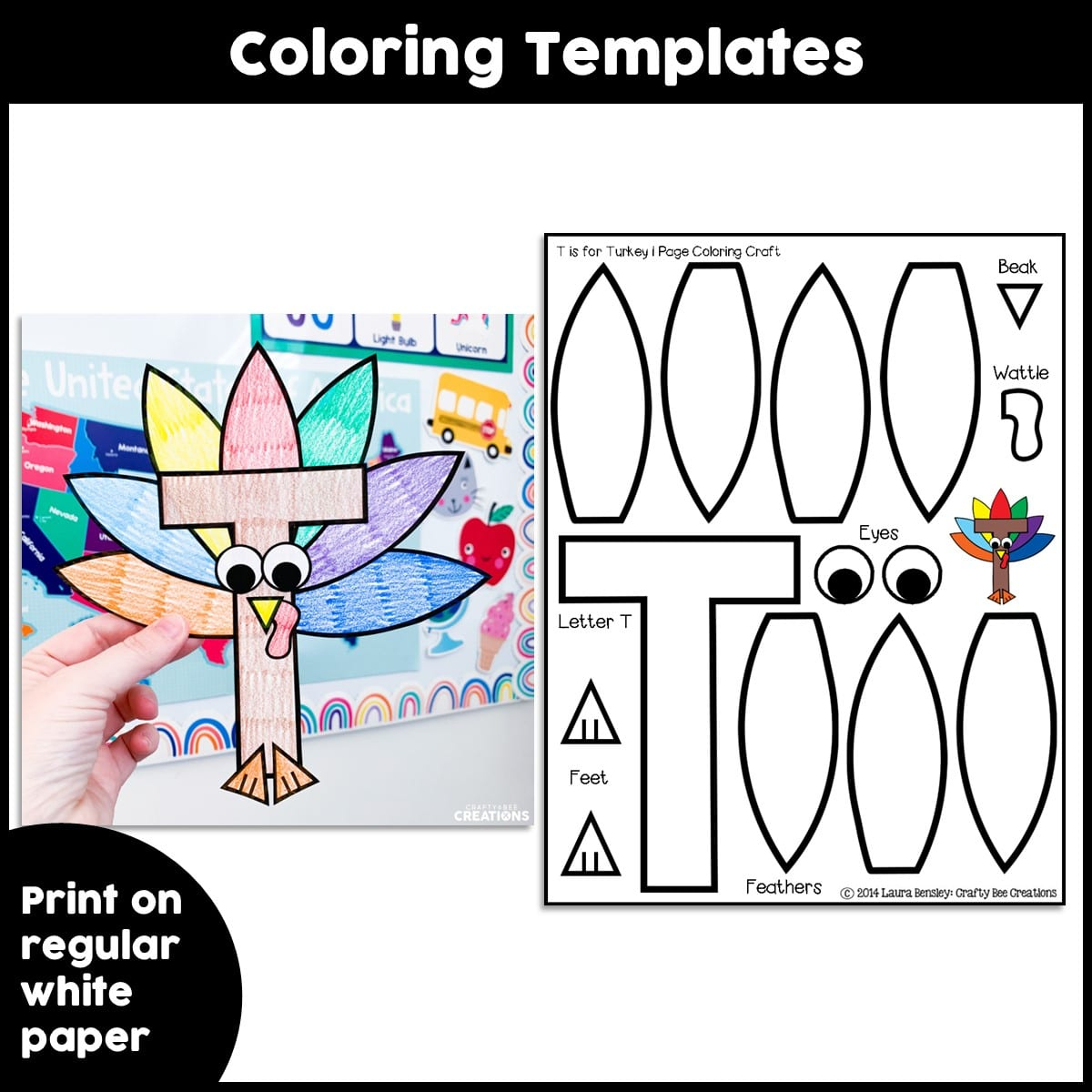 Uppercase Letter T Is For Turkey Craft Activity - Crafty Bee Creations inside T Is For Turkey Printable