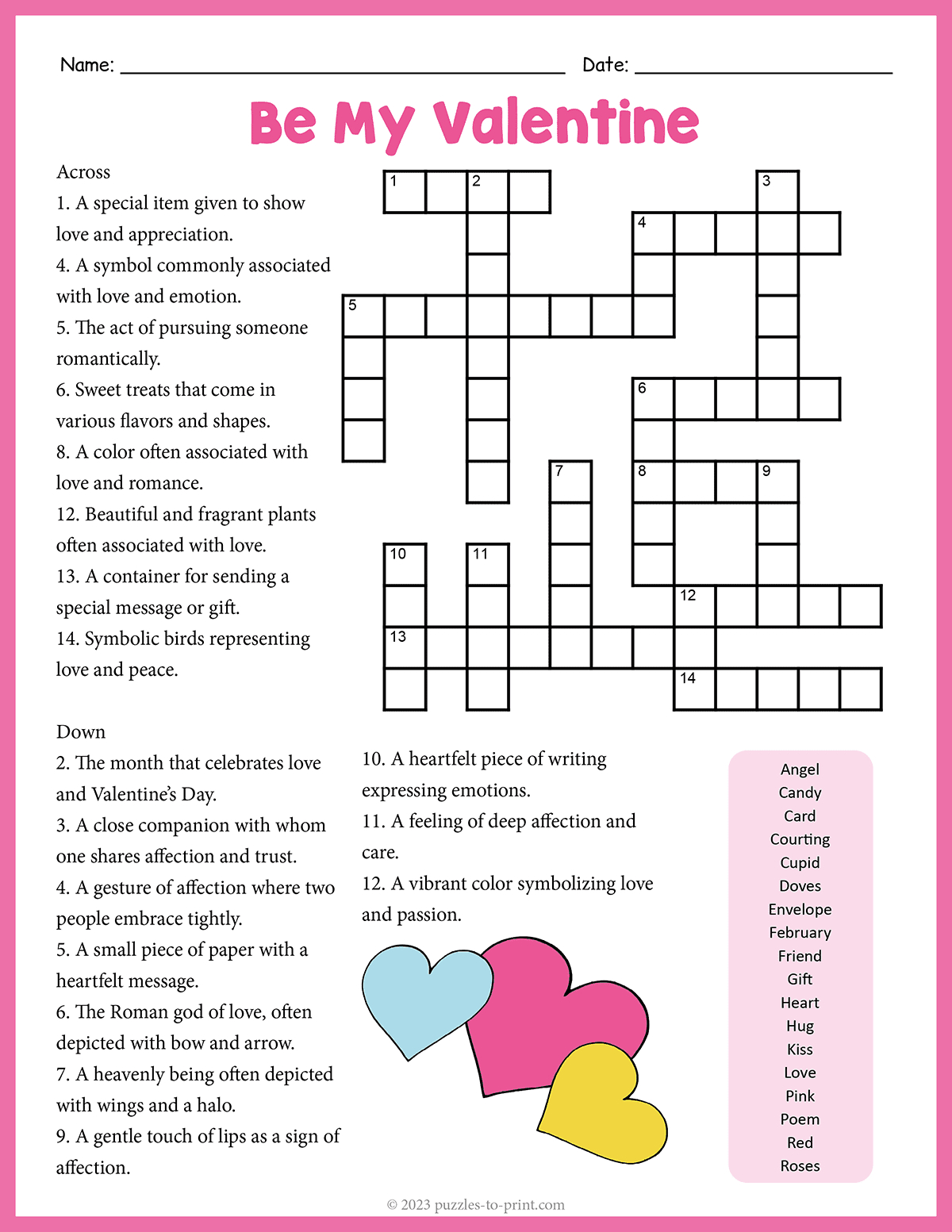 Valentine&amp;#039;S Day Crossword inside Valentine&amp;amp;#039;s Day Crossword Puzzles Printable