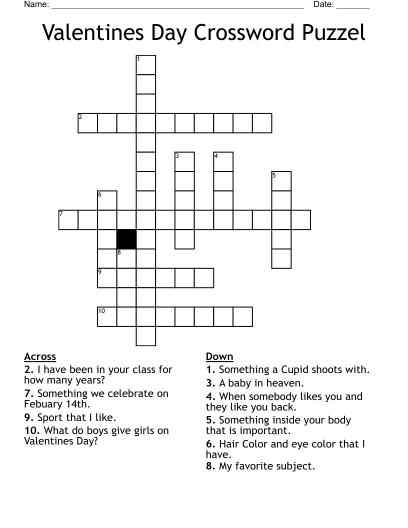 Valentines Day Crossword Puzzel - Wordmint throughout Valentine Crossword Puzzles Printable