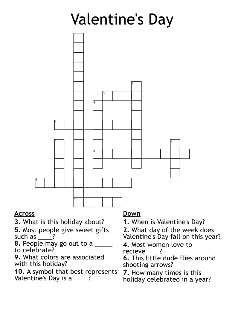 Valentine&amp;#039;S Day Crossword - Wordmint in Valentine&amp;#039;S Day Crossword Puzzles Printable