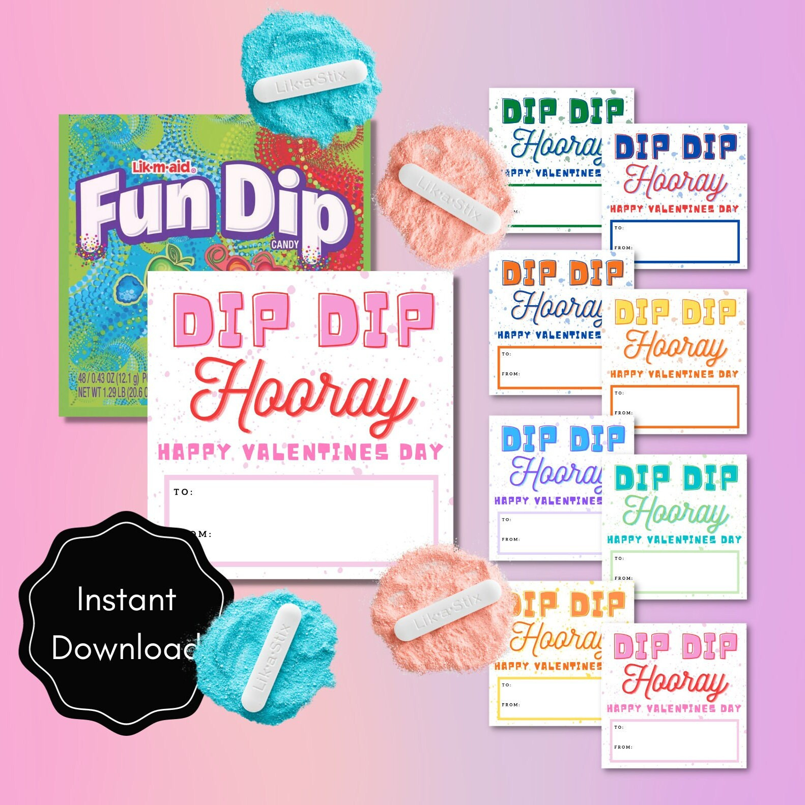 Valentines Day Fun Dip Candy Card - Printable Instant Download inside Fun Dip Valentine Printable