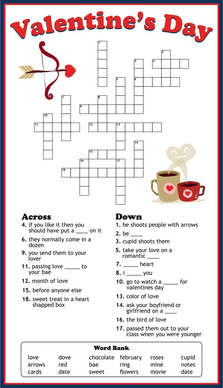 Valentine&amp;#039;S Day Puzzles - 10 Free Pdf Printables | Printablee in Free Printable Valentine Crossword Puzzles Printable