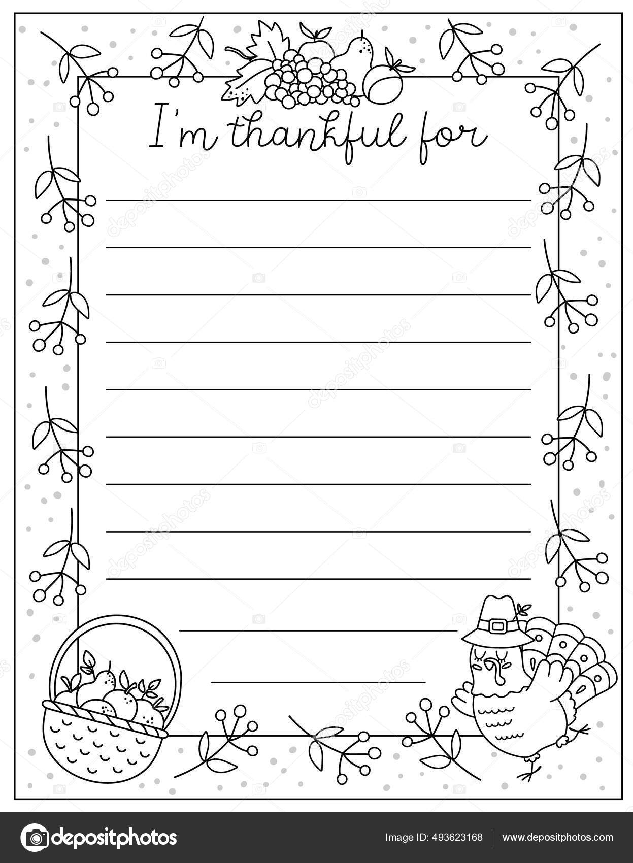 Vector Black White Thanksgiving Card Thankful Line Vertical Letter for Printable Thanksgiving Letter Template