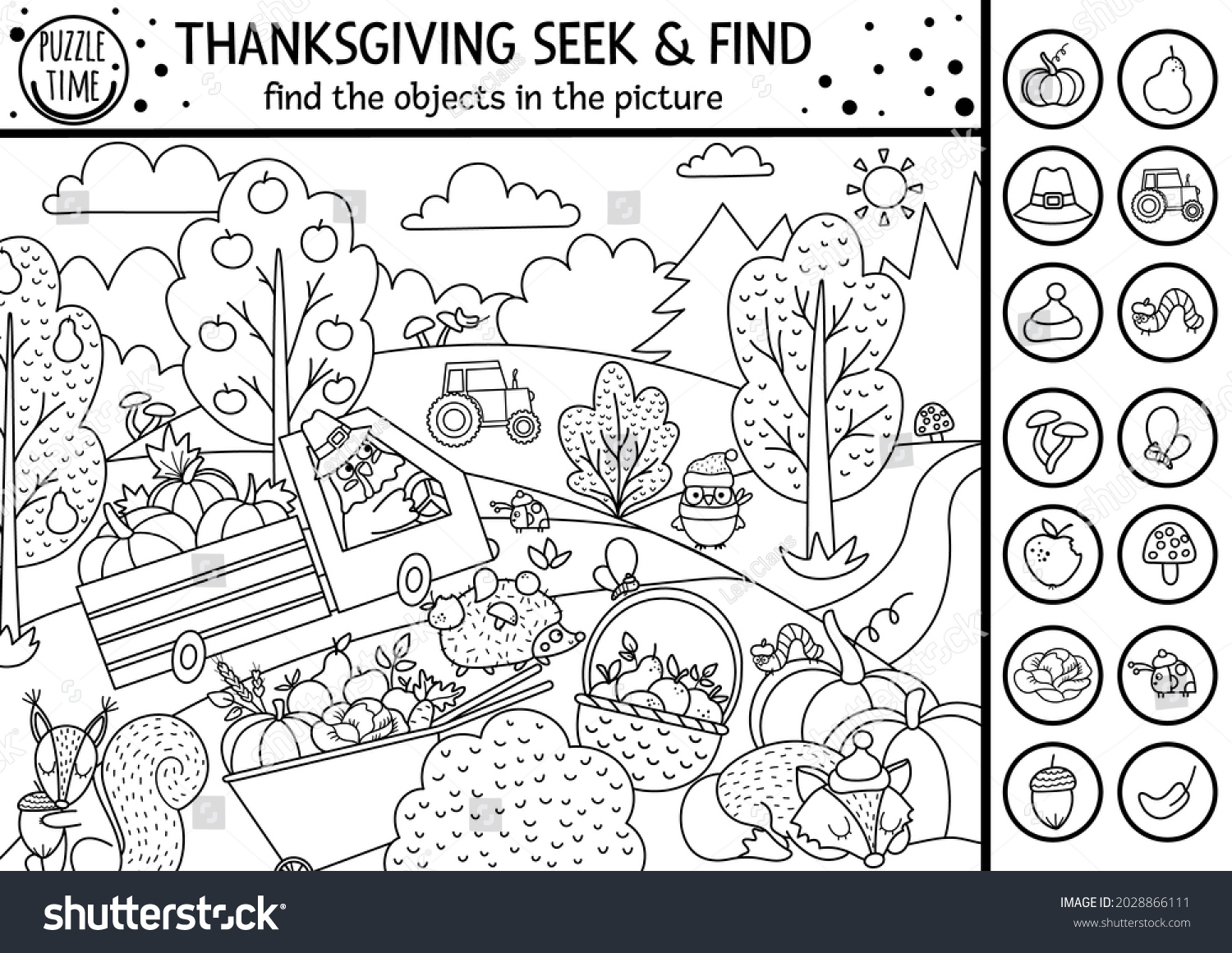 Vector Black White Thanksgiving Searching Game Stock Vector with regard to Seek And Find Thanksgiving Printable