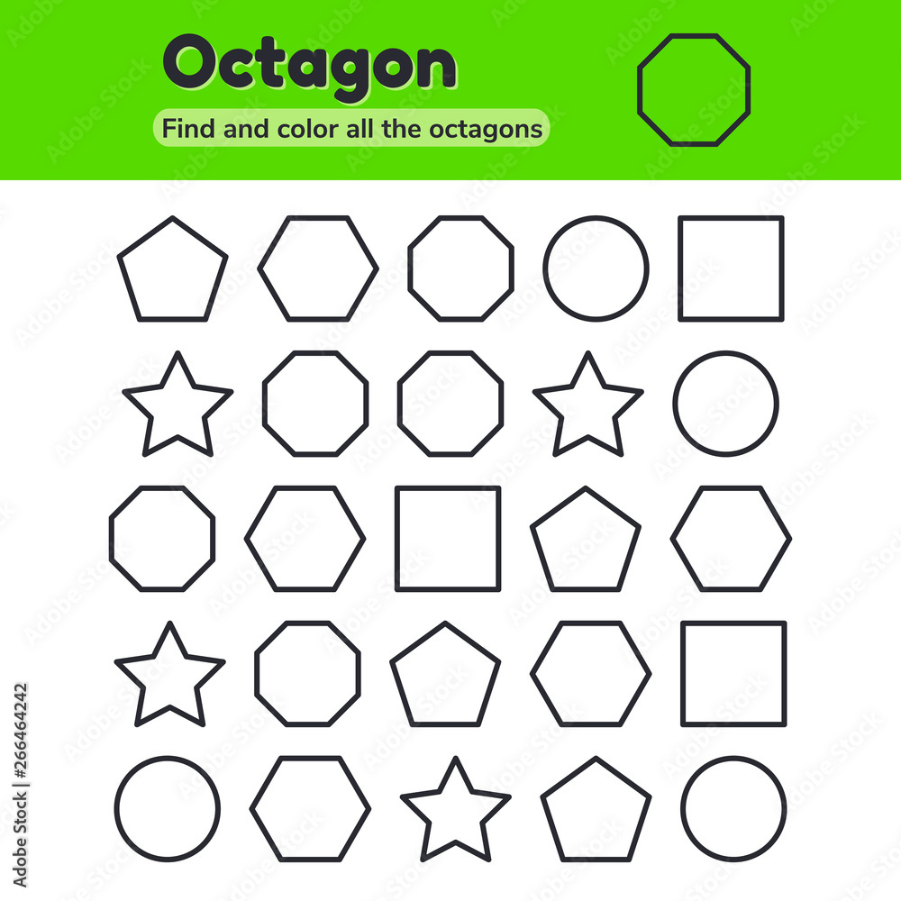 Vector Illustration. Educational Worksheet For Kids Kindergarten regarding Free Printable Octagon Worksheets For Preschoolers