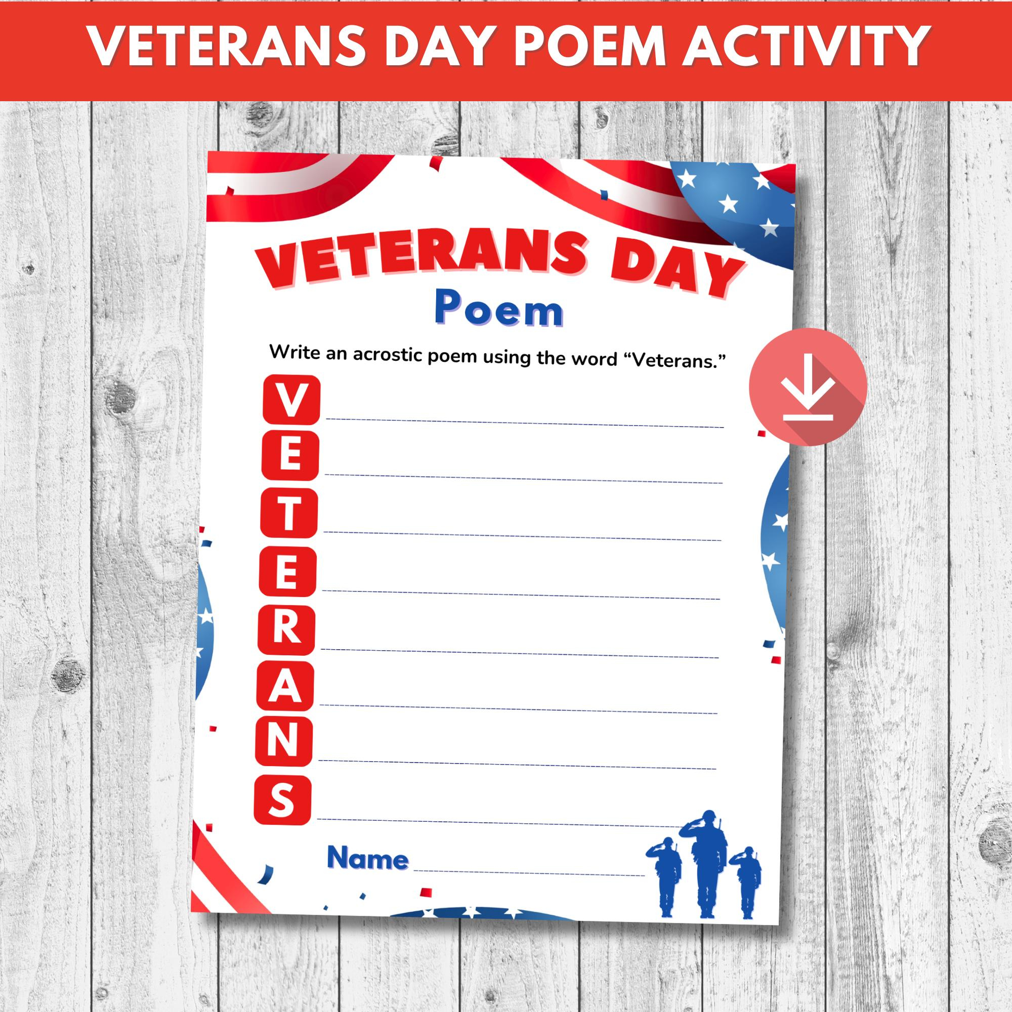 Veterans Day Activity Poem For Kids Veterans Day Game School inside Veterans Day Acrostic Poem