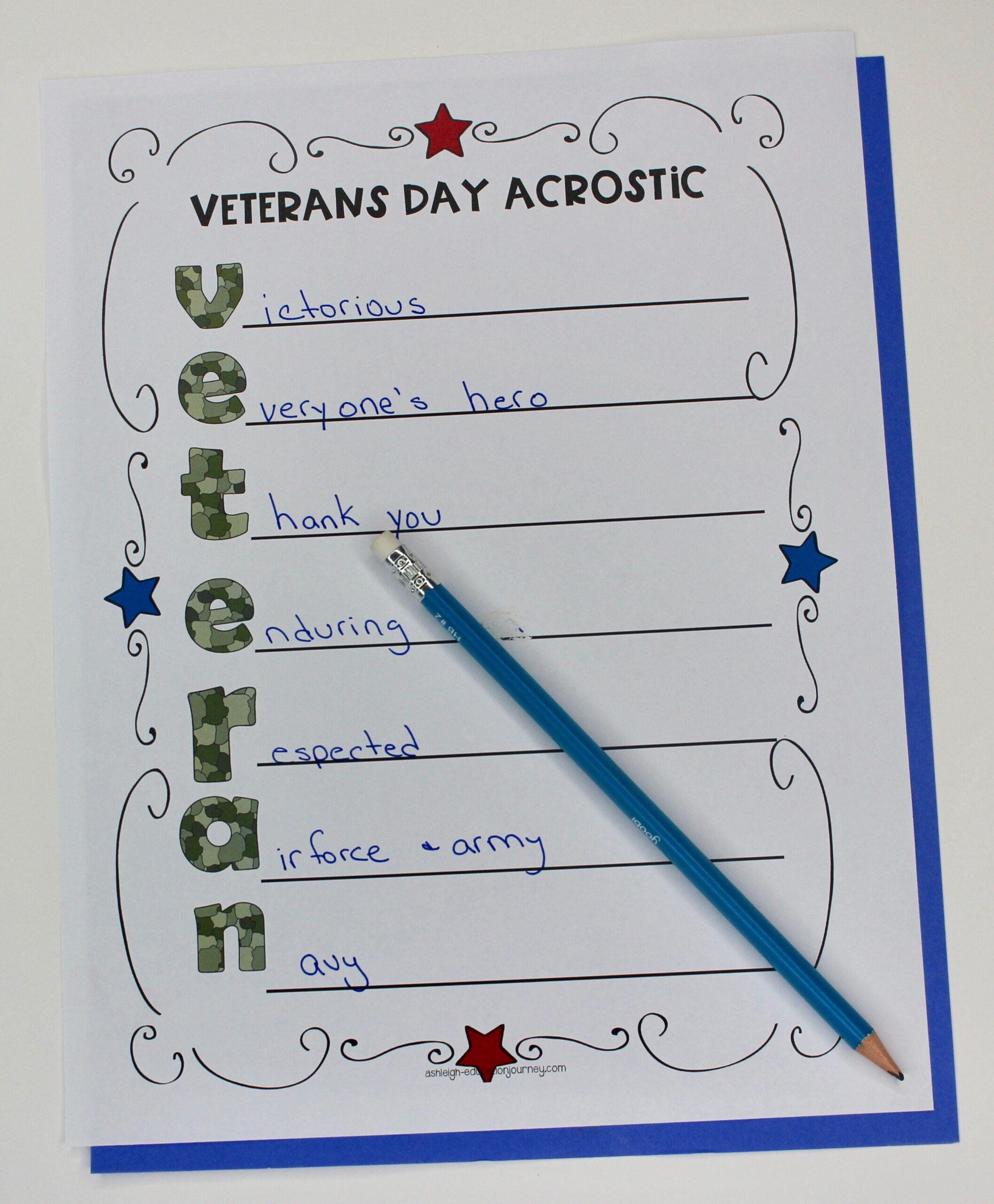 Veterans Day Choice Board for Acrostic Poems About Veterans Day
