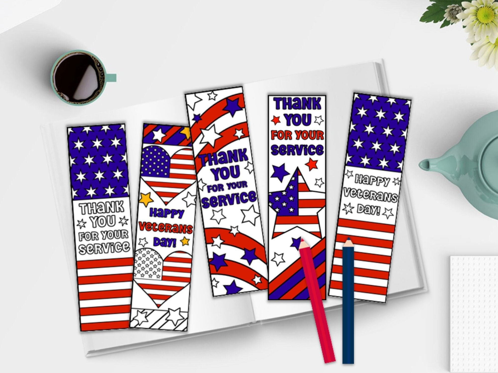 Veterans Day Coloring Bookmarks: Patriotic Kids Gift (Pdf Download for Veterans Day Bookmarks Printable