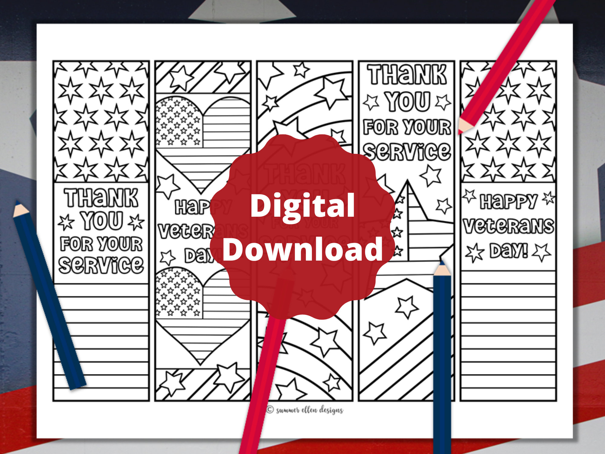 Veterans Day Coloring Bookmarks: Patriotic Kids Gift (Pdf Download with Veterans Day Bookmarks Printable