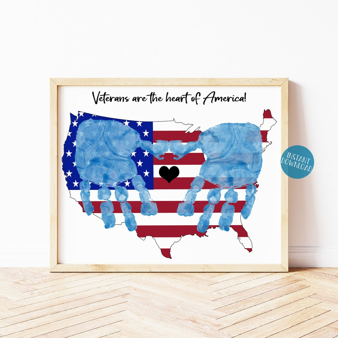 Veterans Day Handprint Art Project For Kids, Veteran Gift Idea, Diy Kids  Craft Kit, Veteran&amp;#039;S Day Printable Thank You Card, Heart Of America - Etsy regarding Veterans Are The Heart Of America Printable