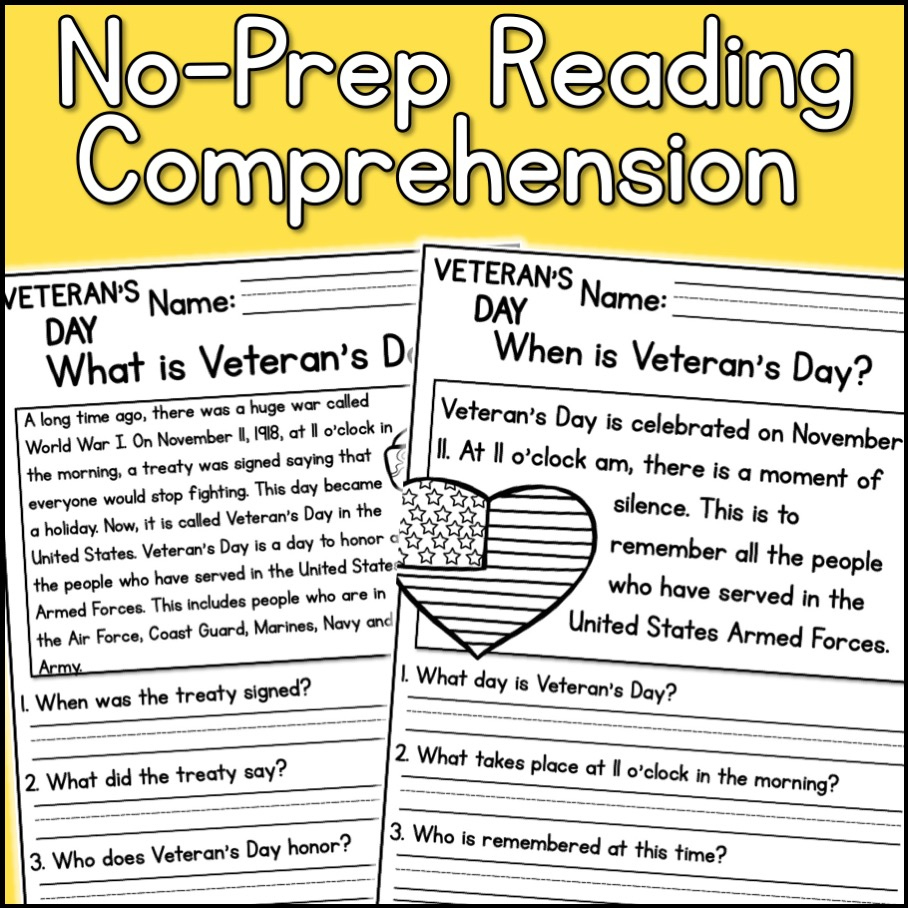 Veterans Day Holidays Reading Comprehension Passages K-2 - Classful with Free Printable Veterans Day Reading Comprehension Worksheets