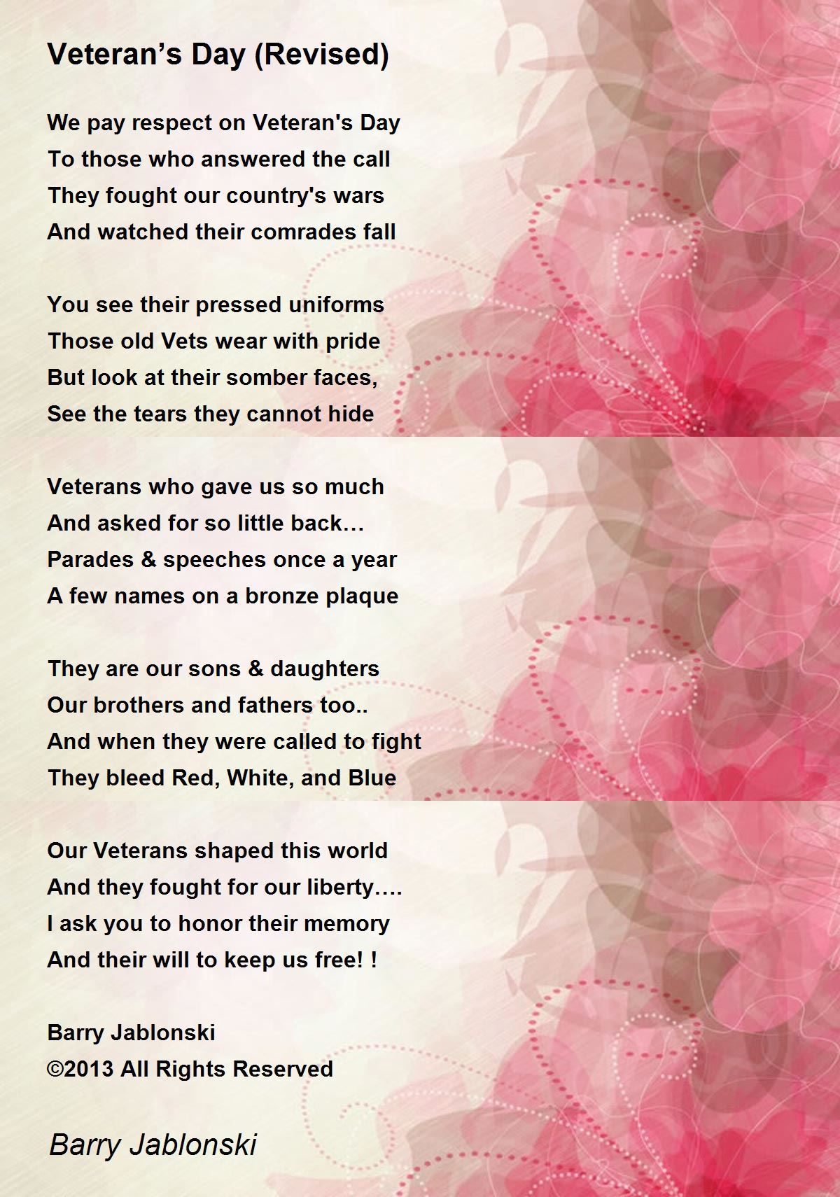 Veteran'S Day (Revised) - Veteran'S Day (Revised) Poembarry regarding Veterans Day Speeches Poems