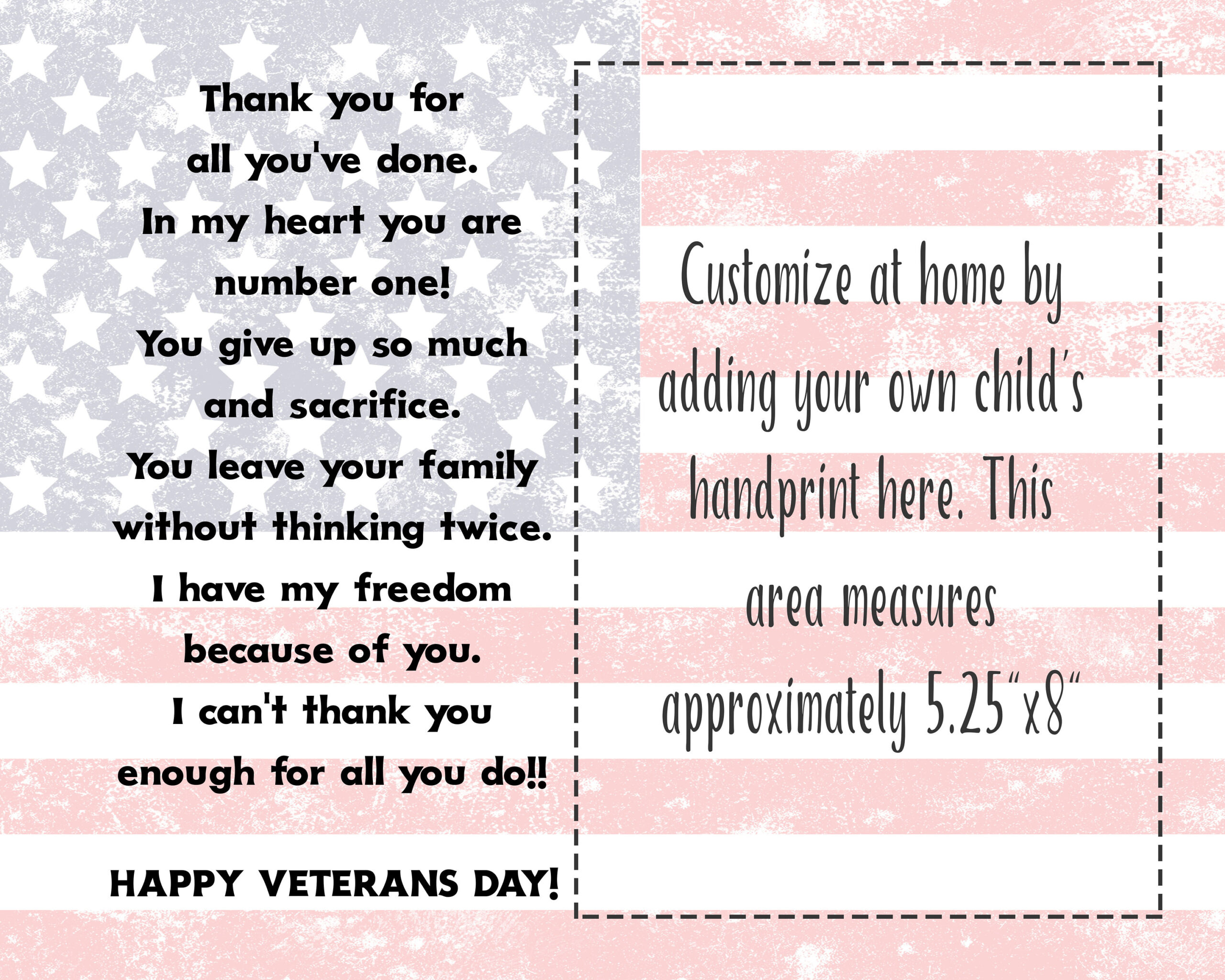 Veterans Day Thank You Card, Handprint Art Project For Kids inside Veterans Day Thank You Poem That Is Short
