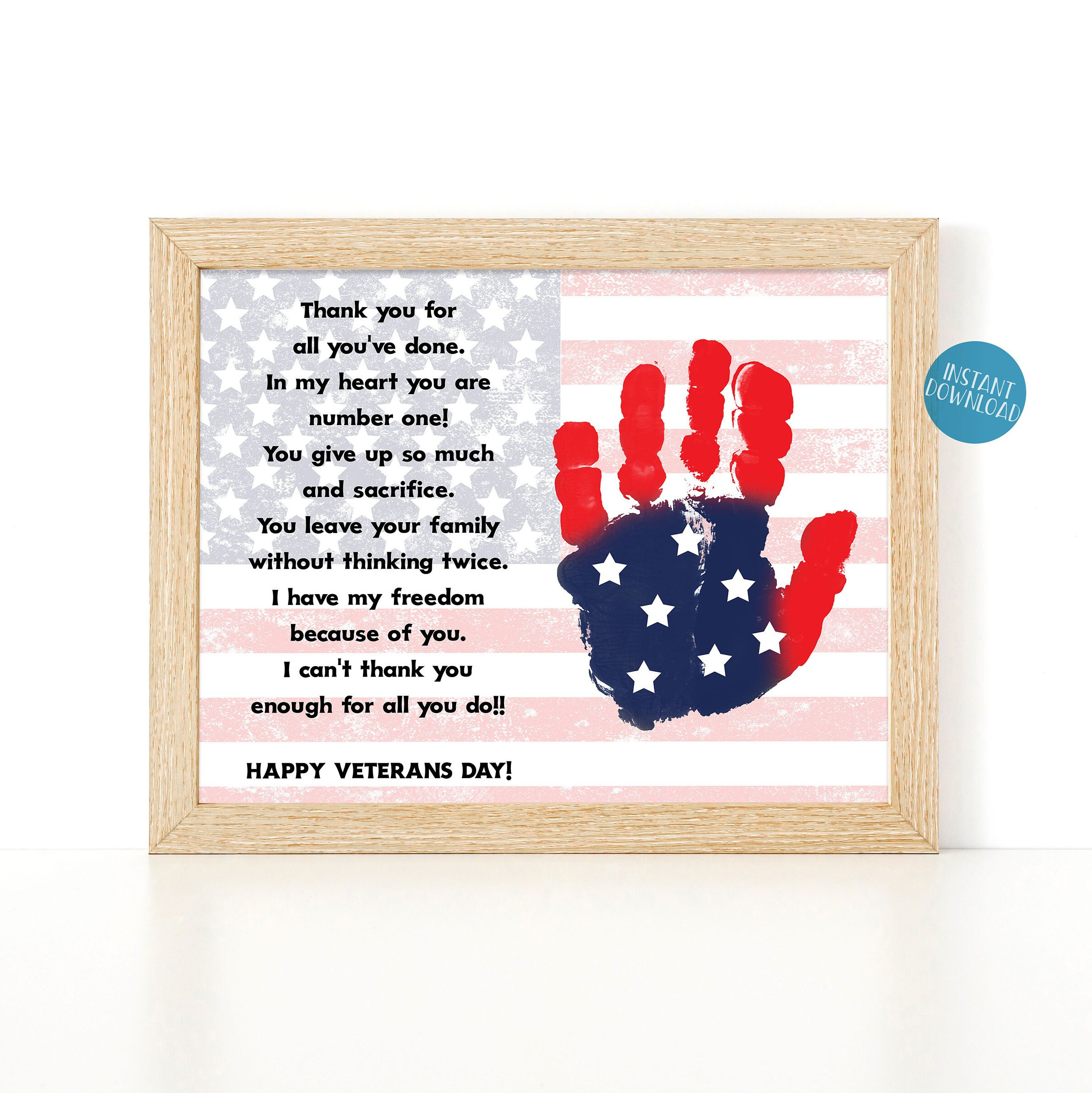Veterans Day Thank You Card, Handprint Art Project For Kids with Short Veterans Day Thank You Poems