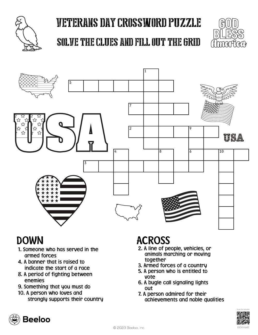 Veterans Day-Themed Crossword Puzzles • Beeloo Printable Crafts regarding Veterans Day Free Printable Activities
