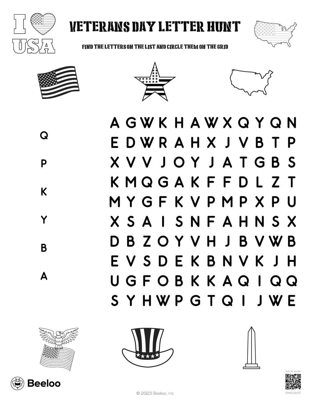 Veterans Day-Themed Word Searches • Beeloo Printable Crafts And in Veterans Day Word Scramble Printable